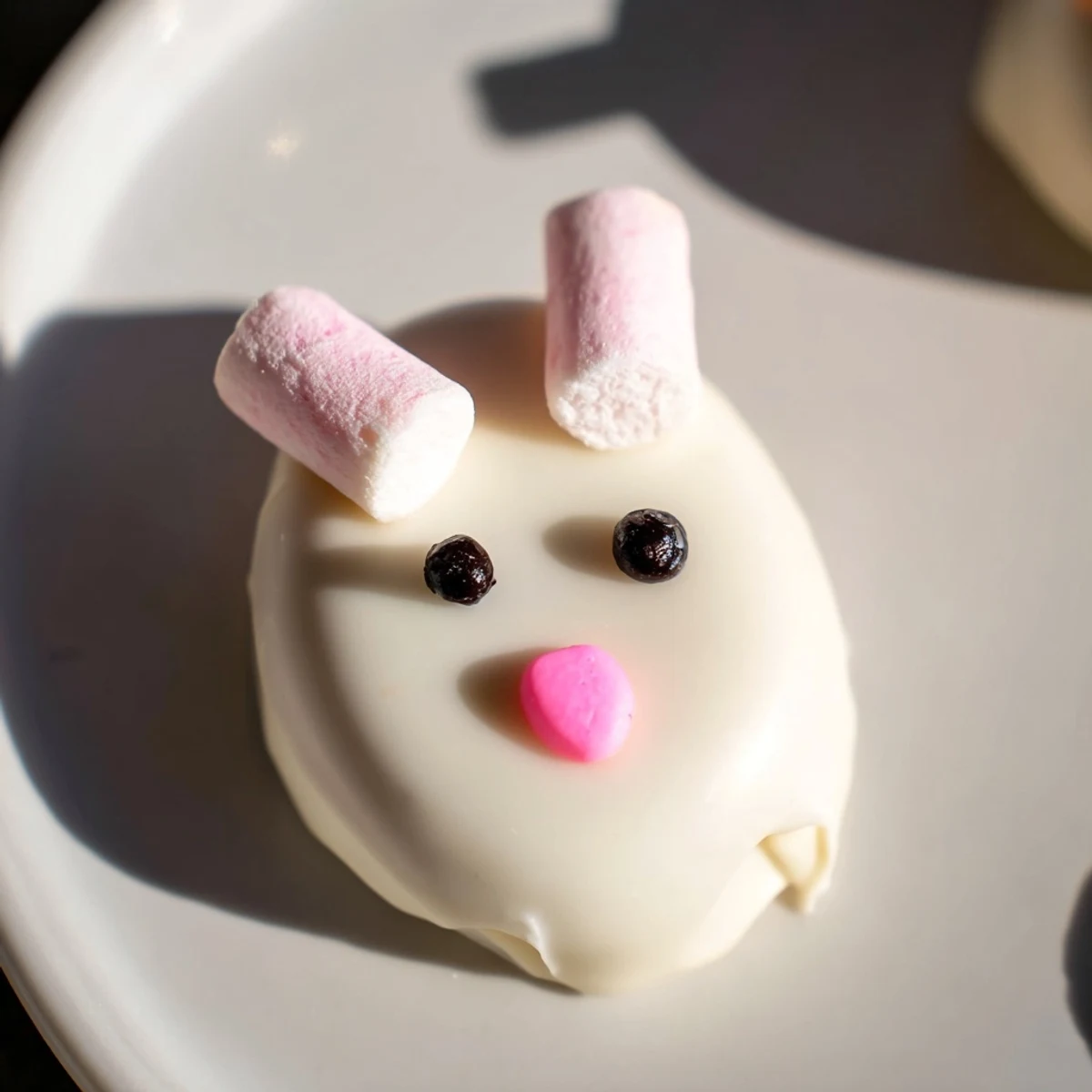 Creamy Oreo ball bunnies with white chocolate coating and detailed facial expressions displayed on parchment paper