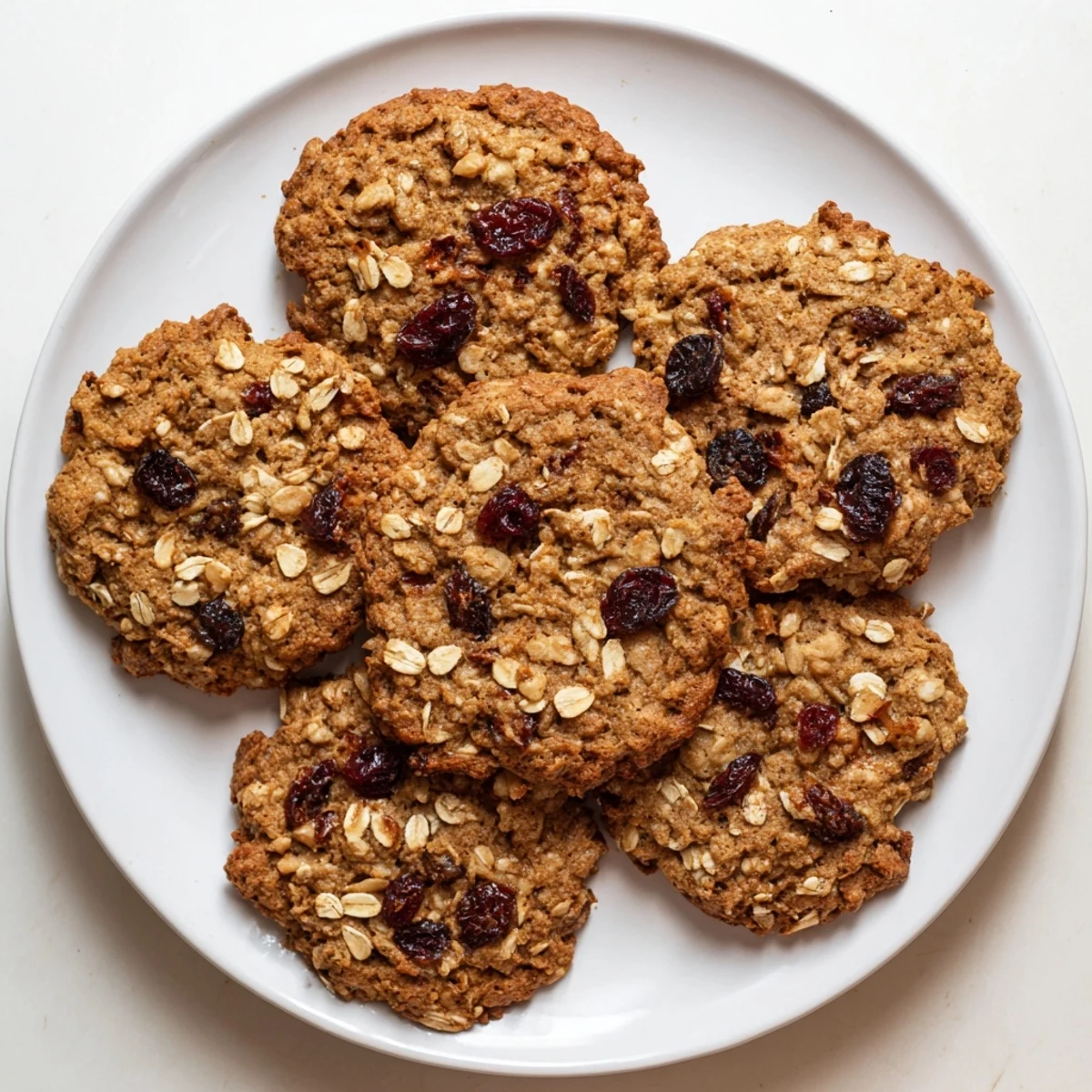 Chewy homemade chai oatmeal craisin cookies fresh from the oven with visible oats and dried fruit