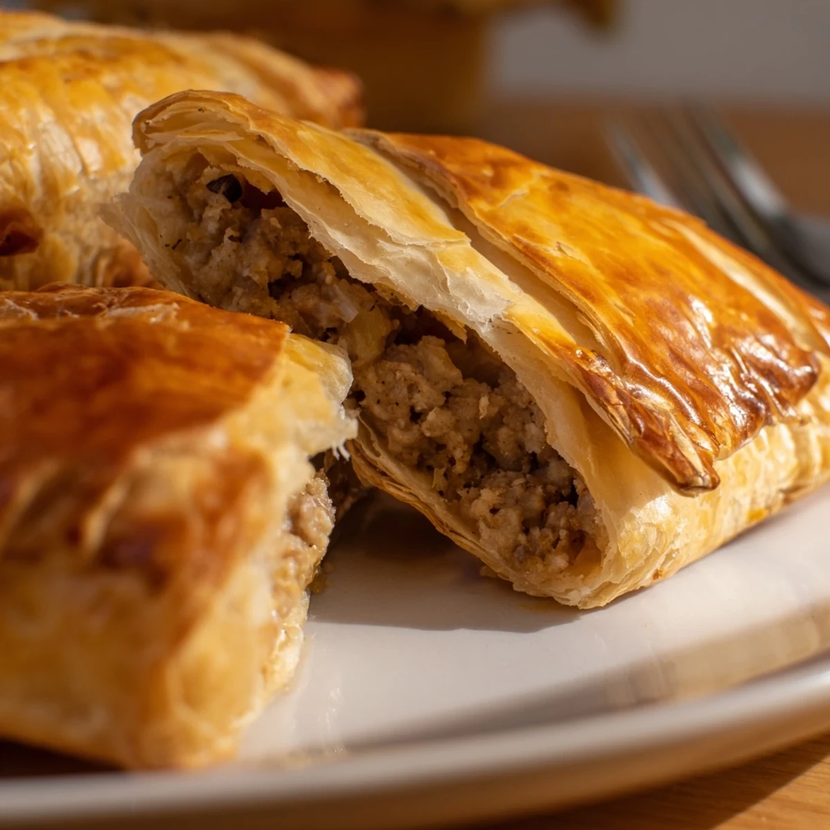 Homemade Pate Chaud appetizers with egg-washed tops and crimped edges ready for warm serving