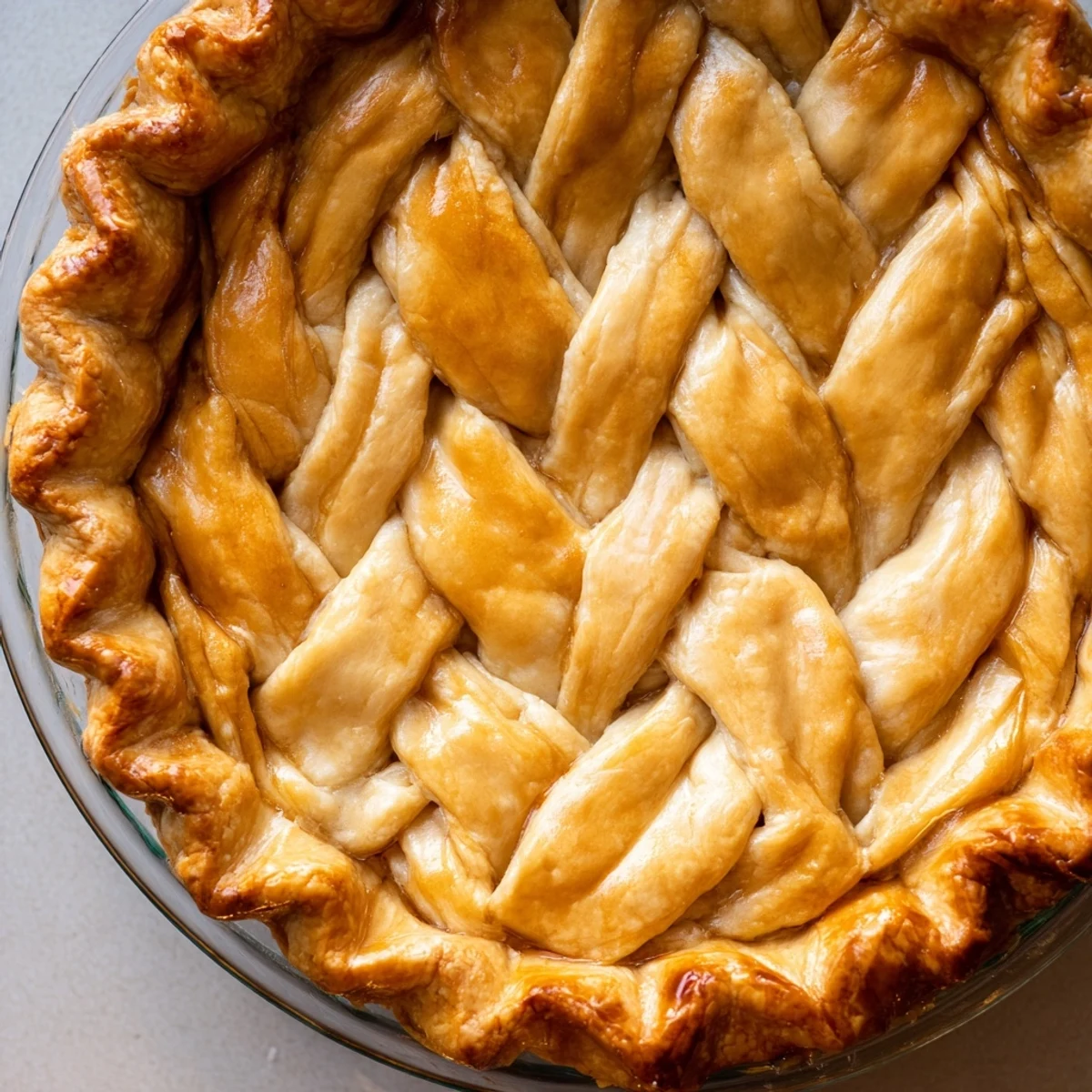 Close-up of woven fishtail braid pie crust detailing the braided pastry texture on a homemade fruit pie