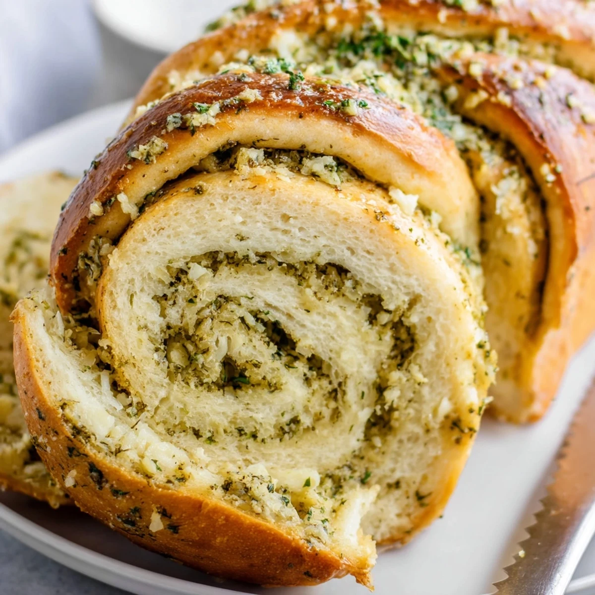 Warm garlic and herb bread served in basket alongside rosemary sprigs and knife for spreading