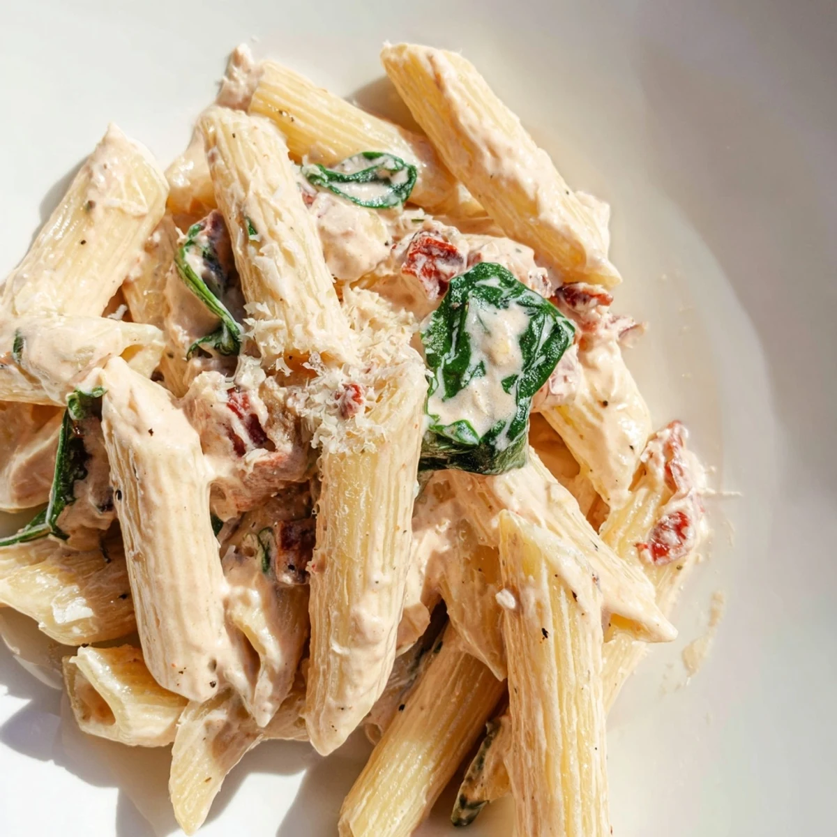 Creamy Sun Dried Tomato Spinach Pasta