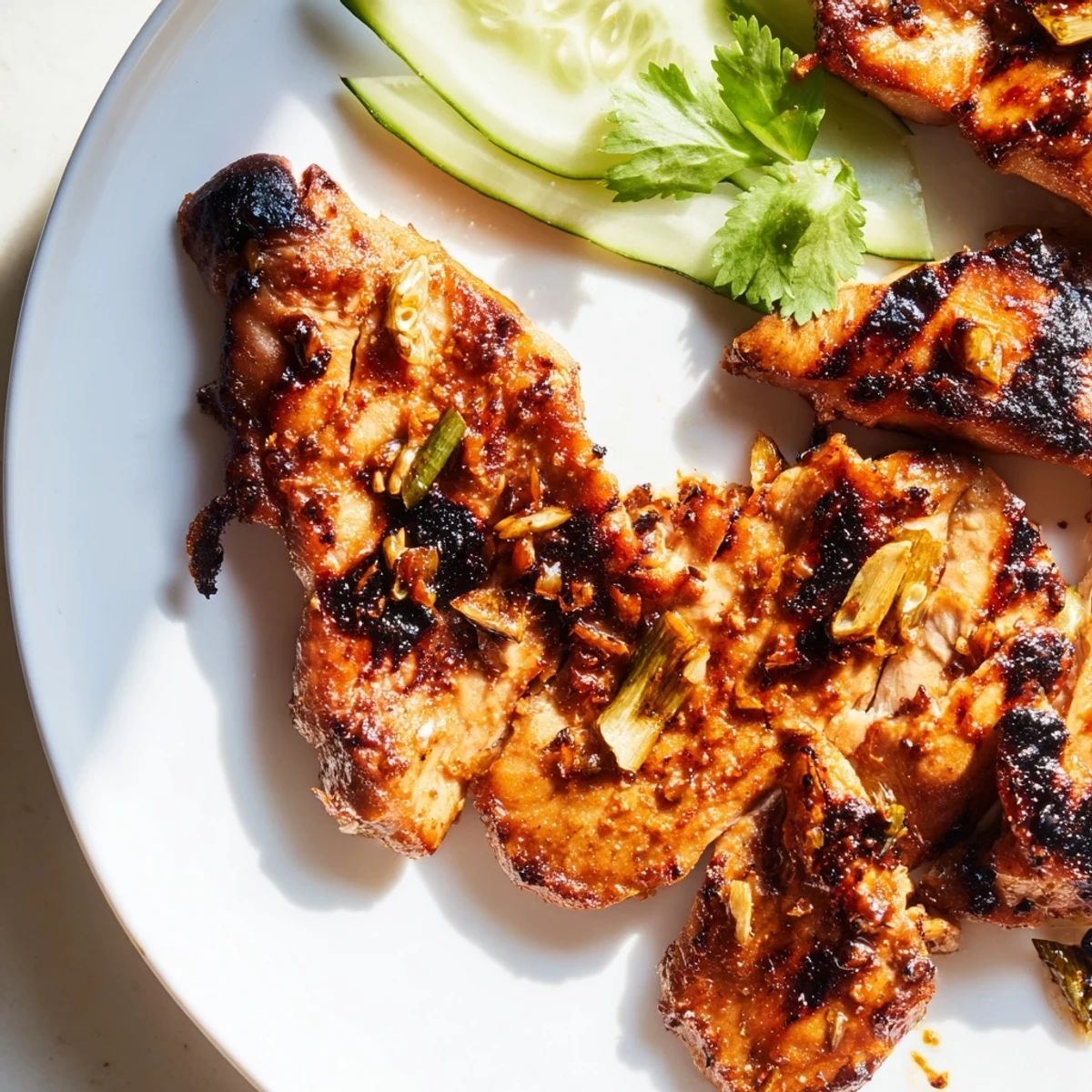 Sizzling Grilled Vietnamese Chicken with golden char marks and fresh cilantro garnish