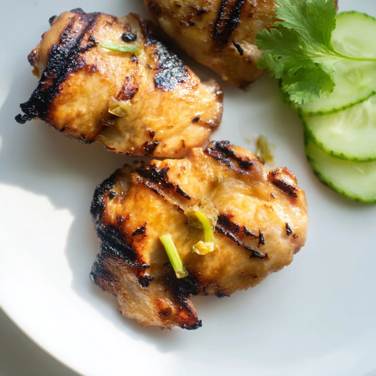 Juicy Grilled Vietnamese Chicken thighs glazed with lemongrass and served alongside lime wedges