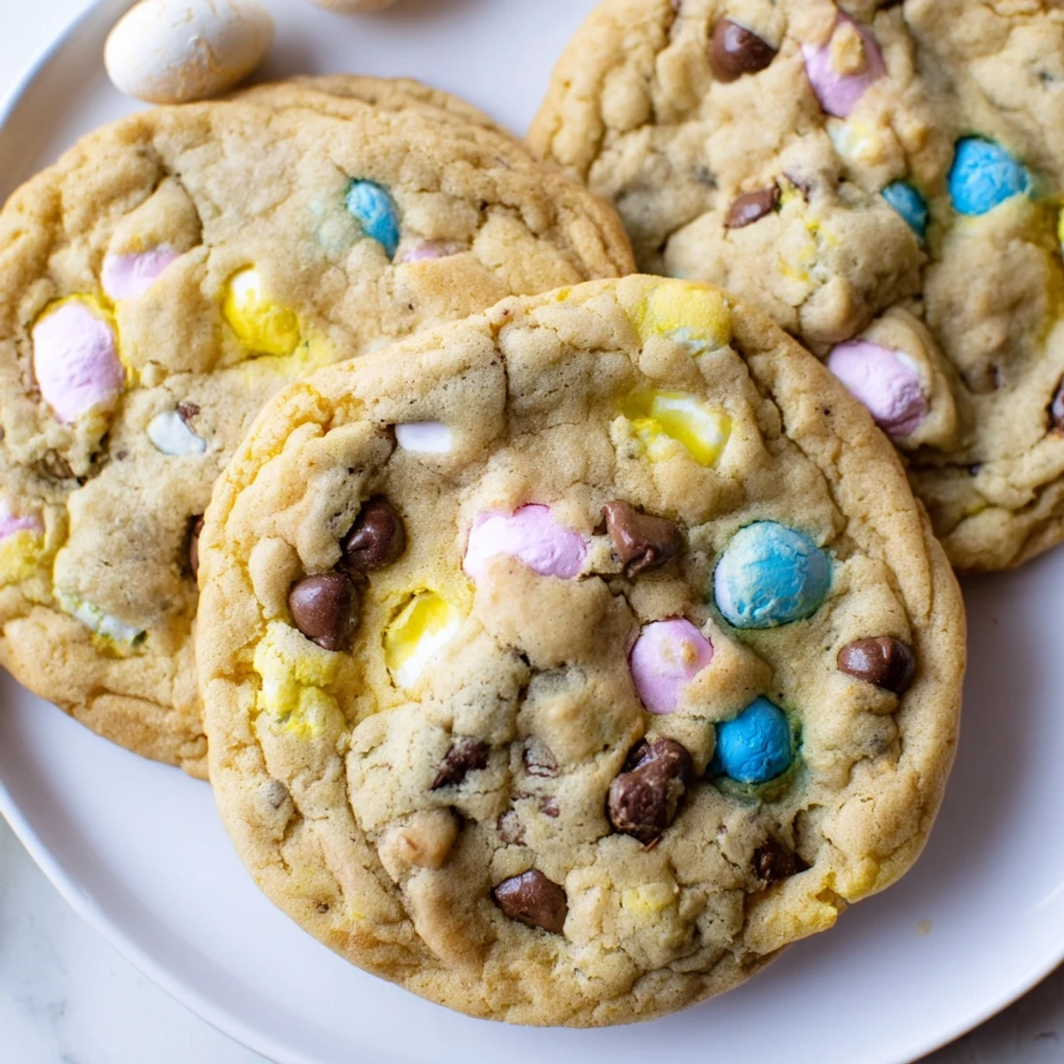Warm Cadbury Egg Cookies fresh from the oven with gooey centers and crispy edges.