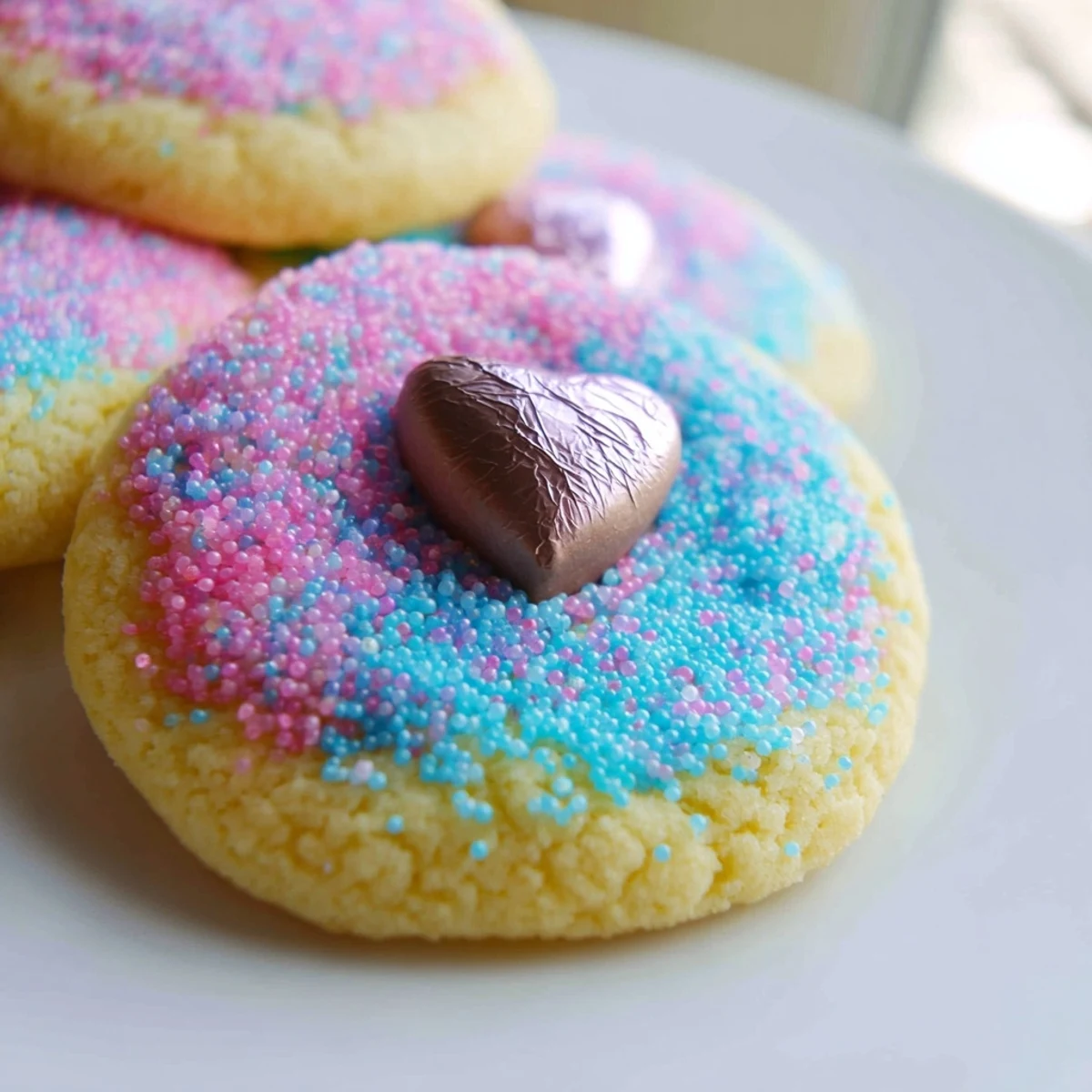 Golden buttery Easter Blossom Cookies on a parchment-lined baking sheet fresh from oven