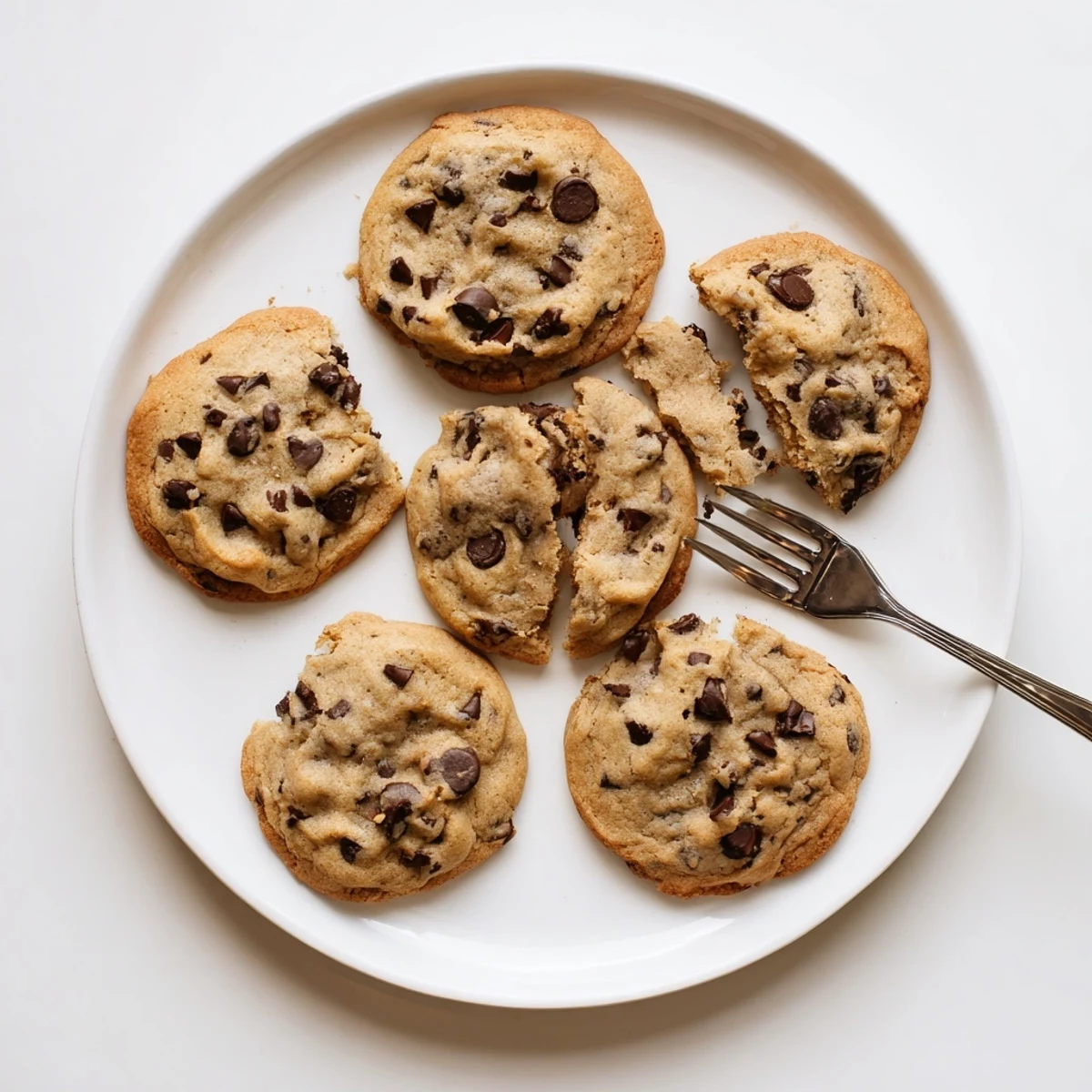 Warm nut free chocolate chip cookies stacked with melting chips and crispy edges