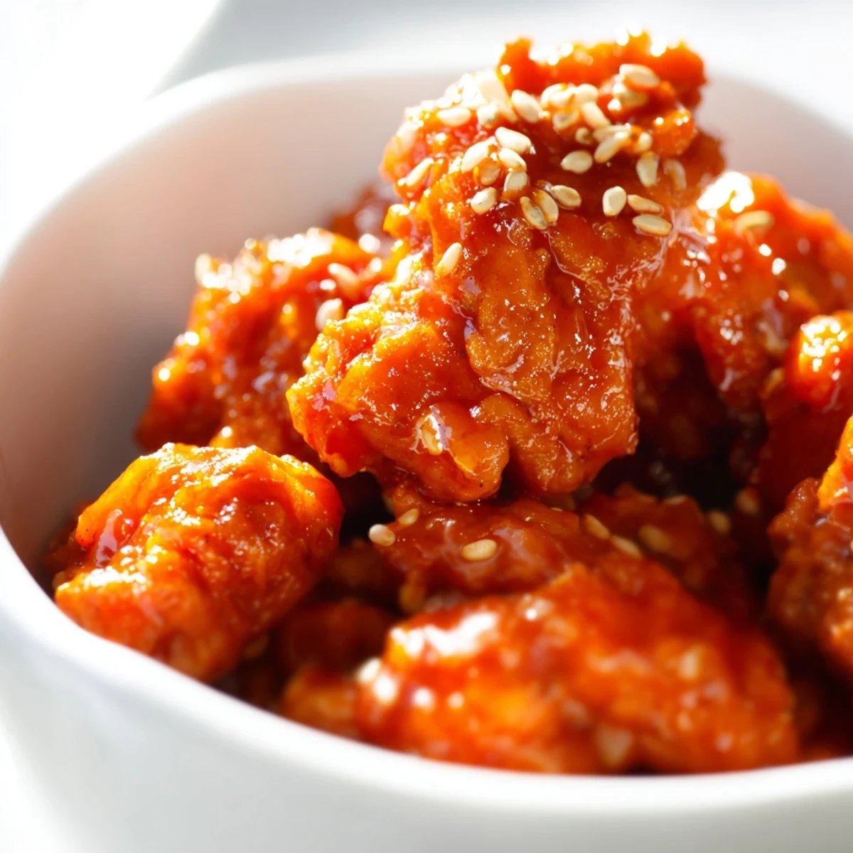 Firecracker Ground Chicken Bowls topped with crisp vegetables and sesame seeds