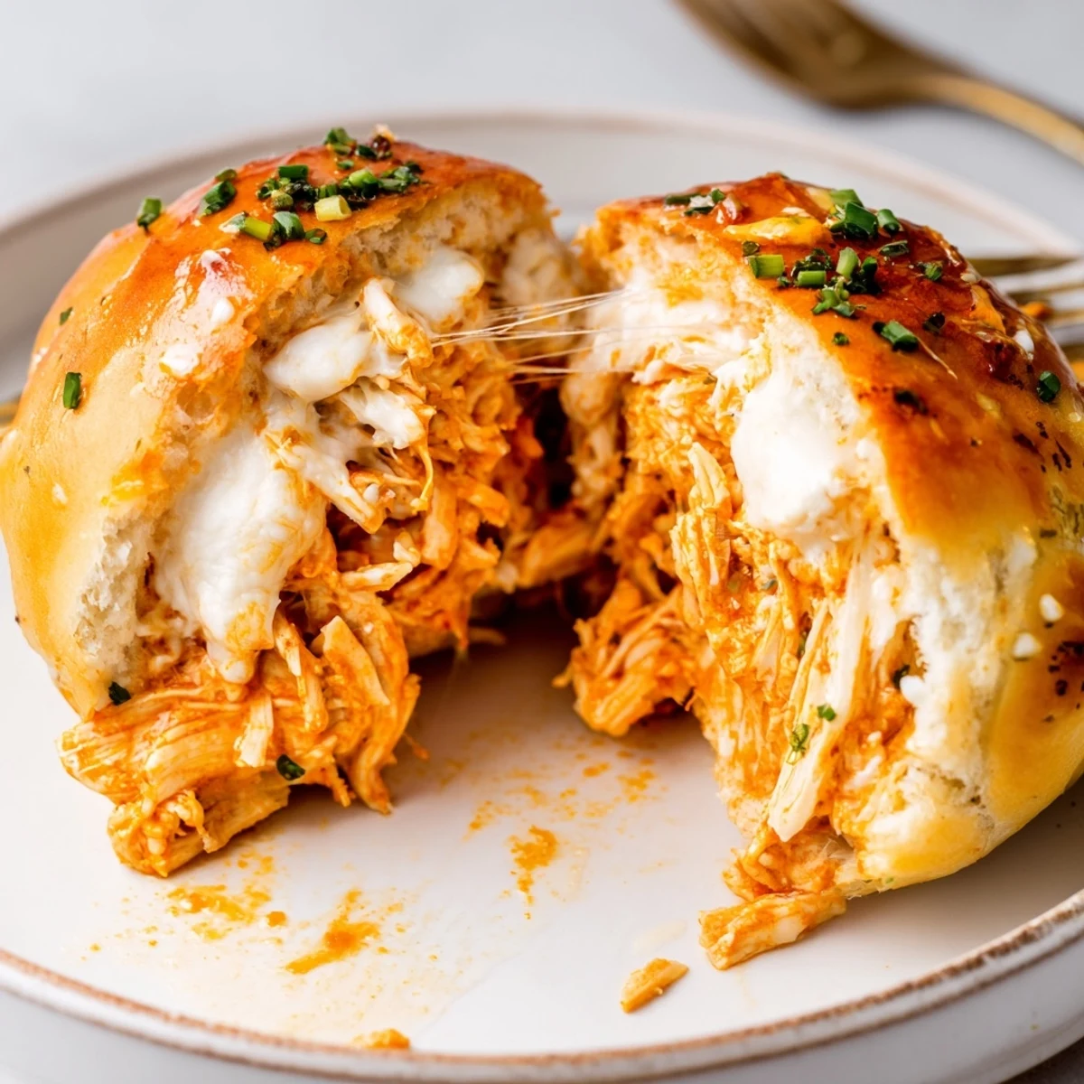 Handheld Buffalo Chicken Mozzarella Bombs plated for game day, paired with blue cheese.