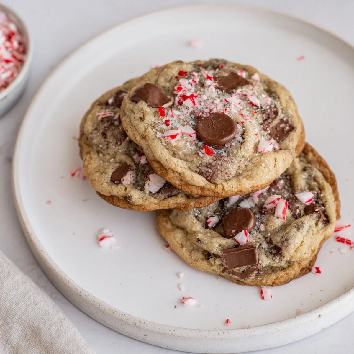 Warm Peppermint Chocolate Chip Cookies cooling on rack, minty steam rising.