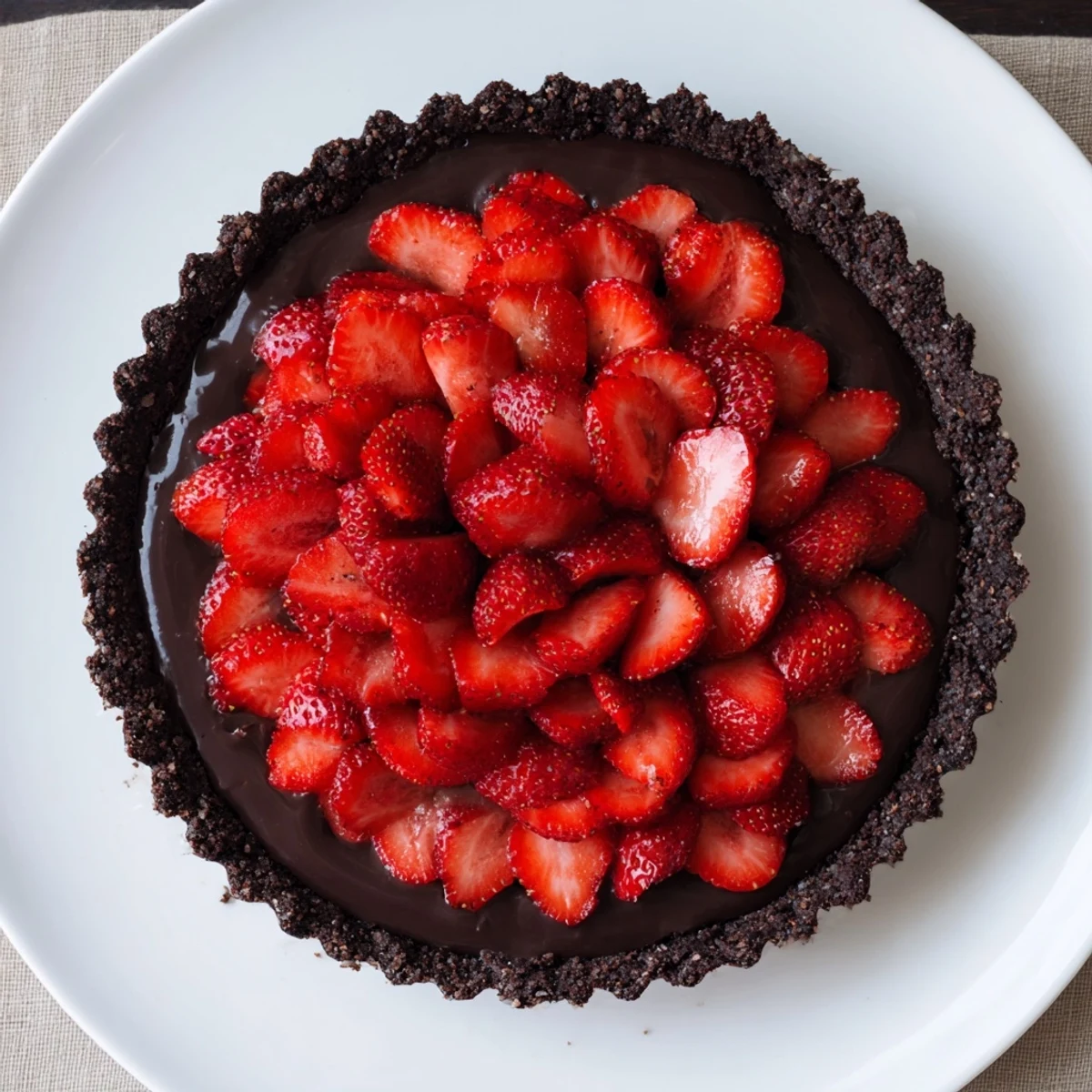 Chilled Dark Chocolate Strawberry Tart Recipe sliced, silky ganache and fresh strawberries