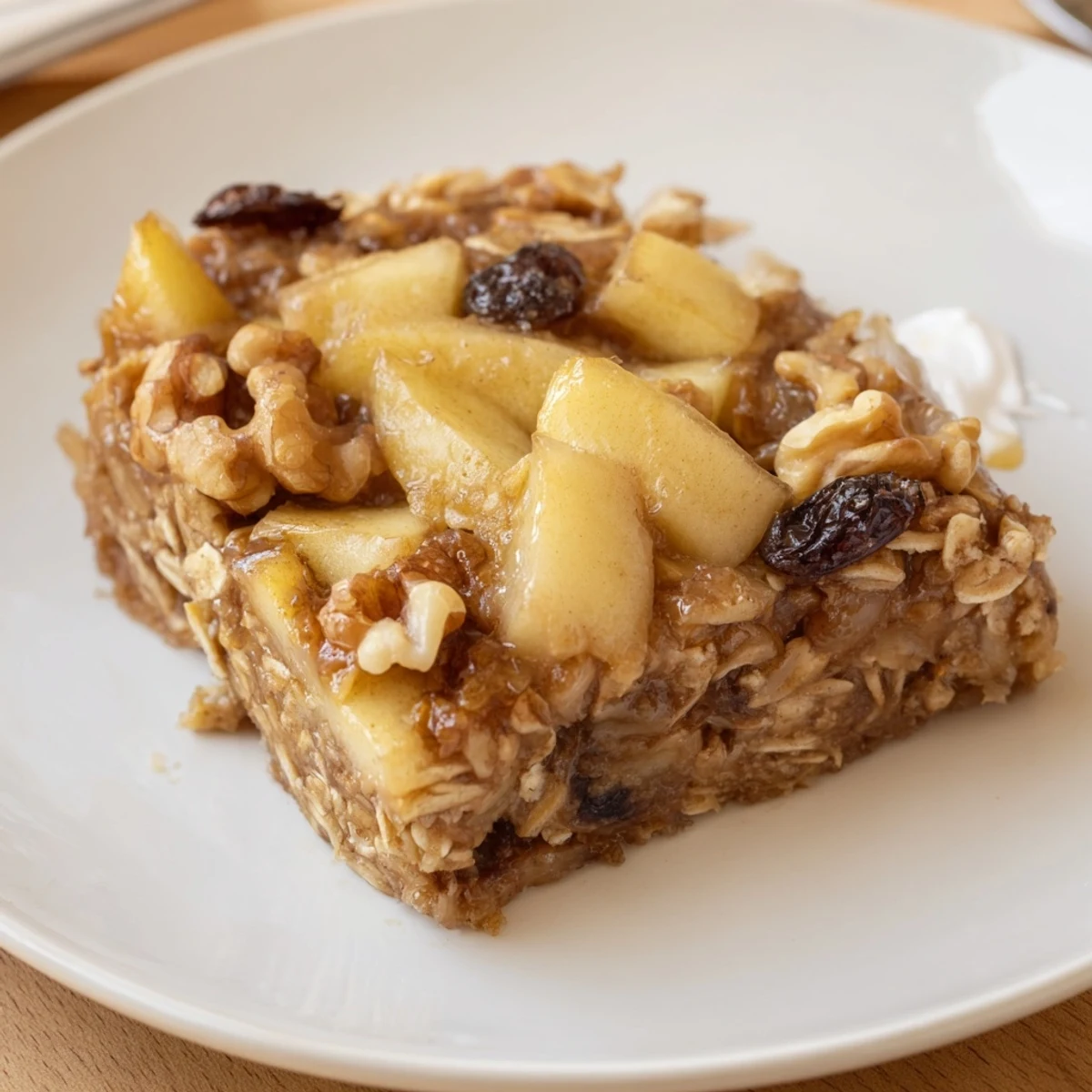 Spoonful of Delicious Apple Cinnamon Oatmeal Bake topped with creamy yogurt.
