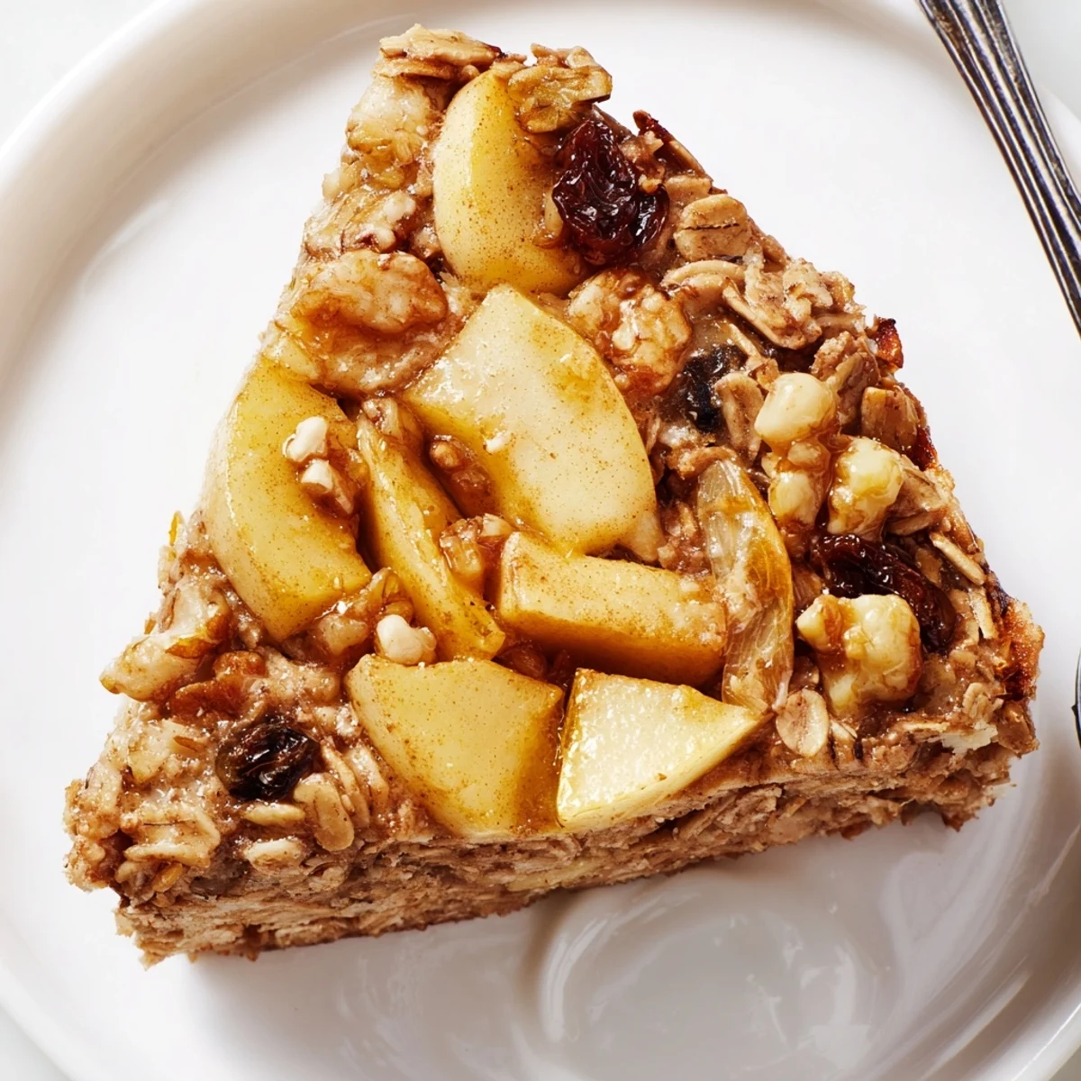 Slices of warm Delicious Apple Cinnamon Oatmeal Bake served with milk.