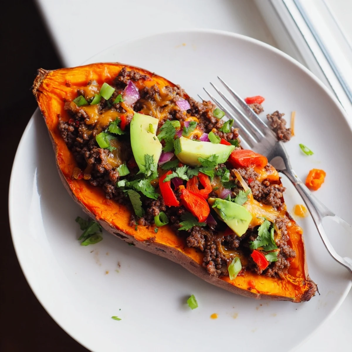 Crisp-edged Hot Honey Ground Beef Sweet Potato Boats Healthy Weeknight Dinner ready to serve