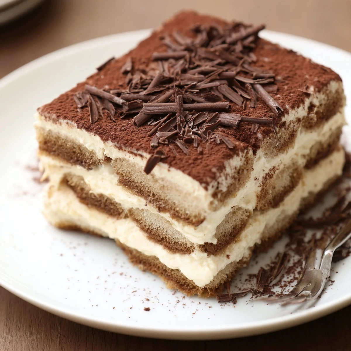 Tiramisu recipe showing silky mascarpone layers, espresso soaked ladyfingers, cocoa dusting.