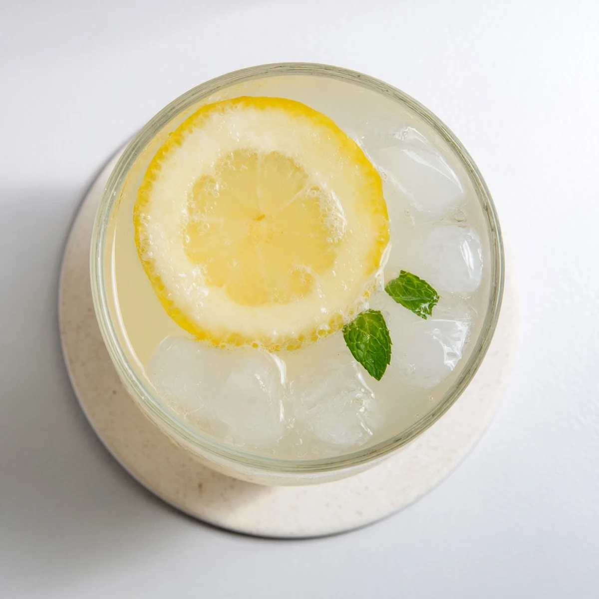 Refreshing lemonade drink served over ice with fresh mint garnish on a sunny day