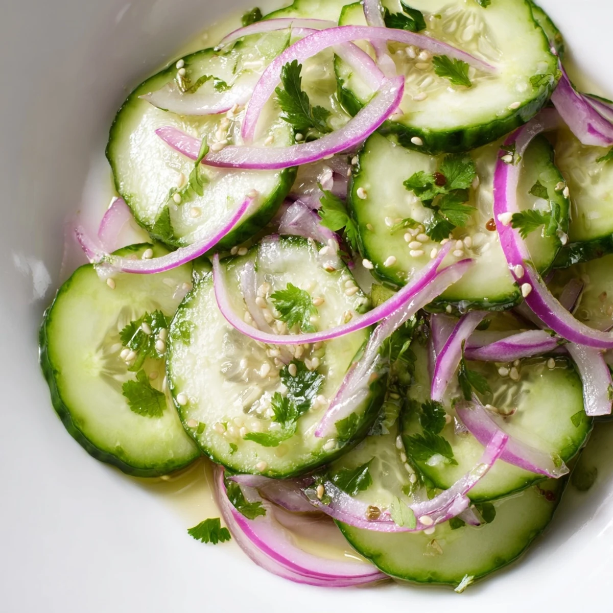 Fresh honey lime cucumber salad featuring crisp cucumber slices tossed in tangy honey-lime dressing with chopped cilantro and red onion.