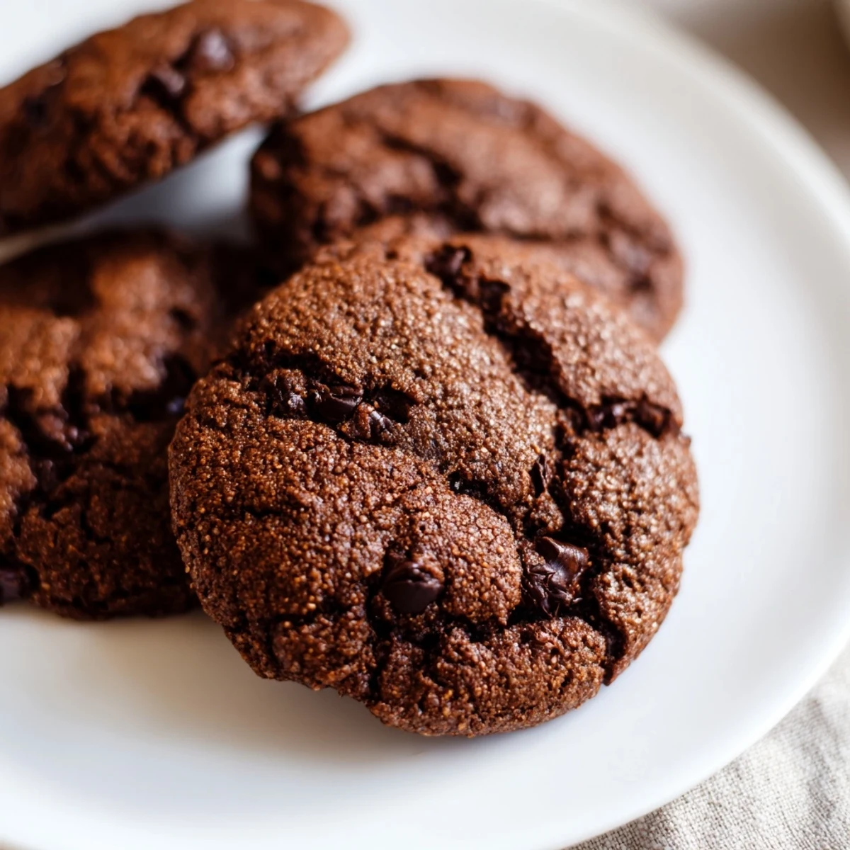 Chewy chocolate espresso cookies with melted chocolate chips on a wooden board