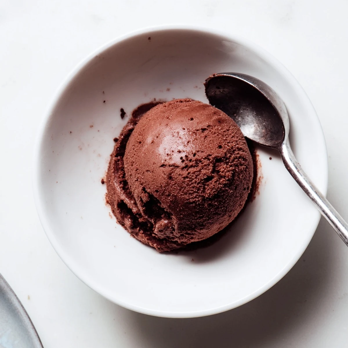 Creamy chocolate sourdough ice cream scooped into a bowl with a rich, velvety texture