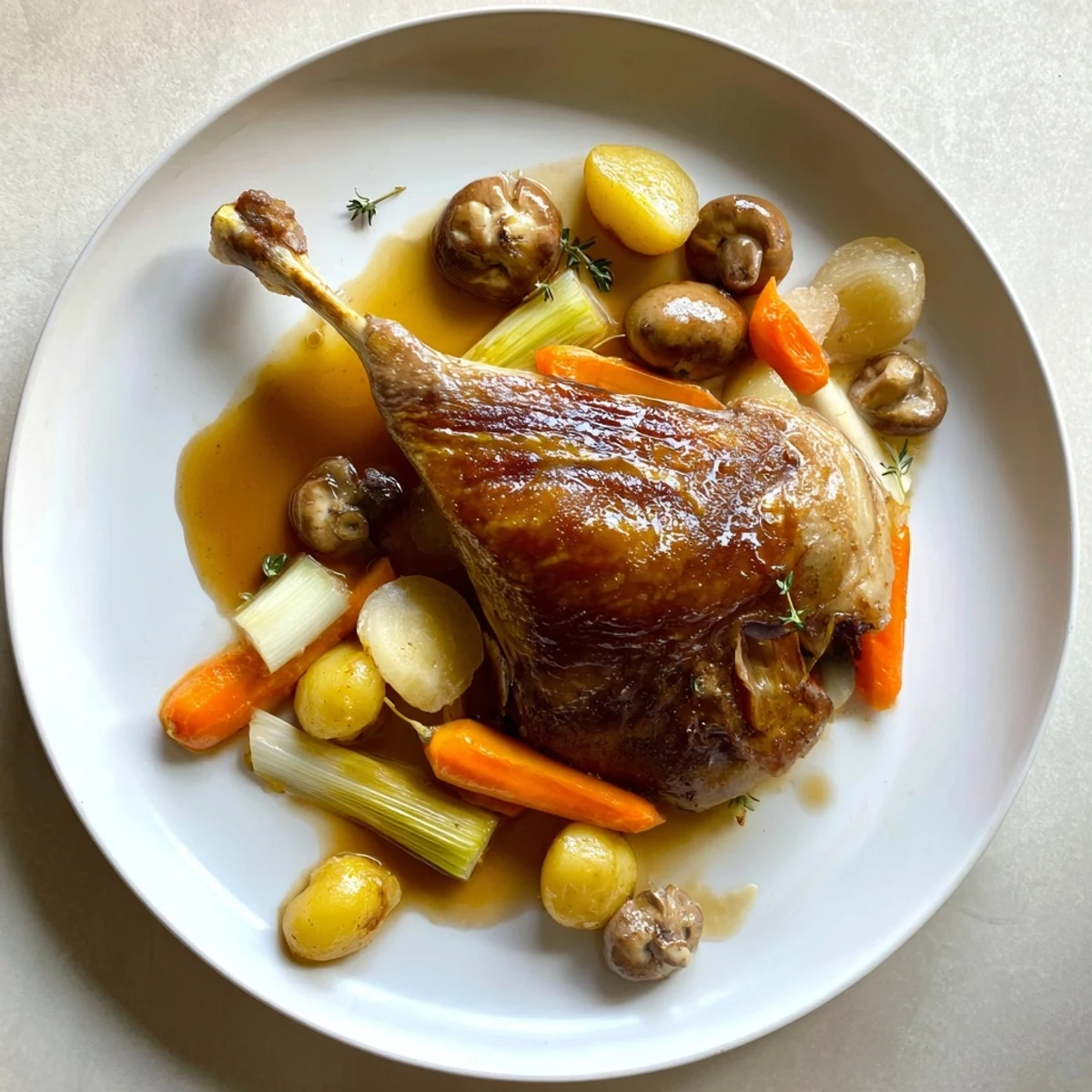 Crispy Braised Duck With Savory Vegetables, slow-braised until tender with glossy braising juices