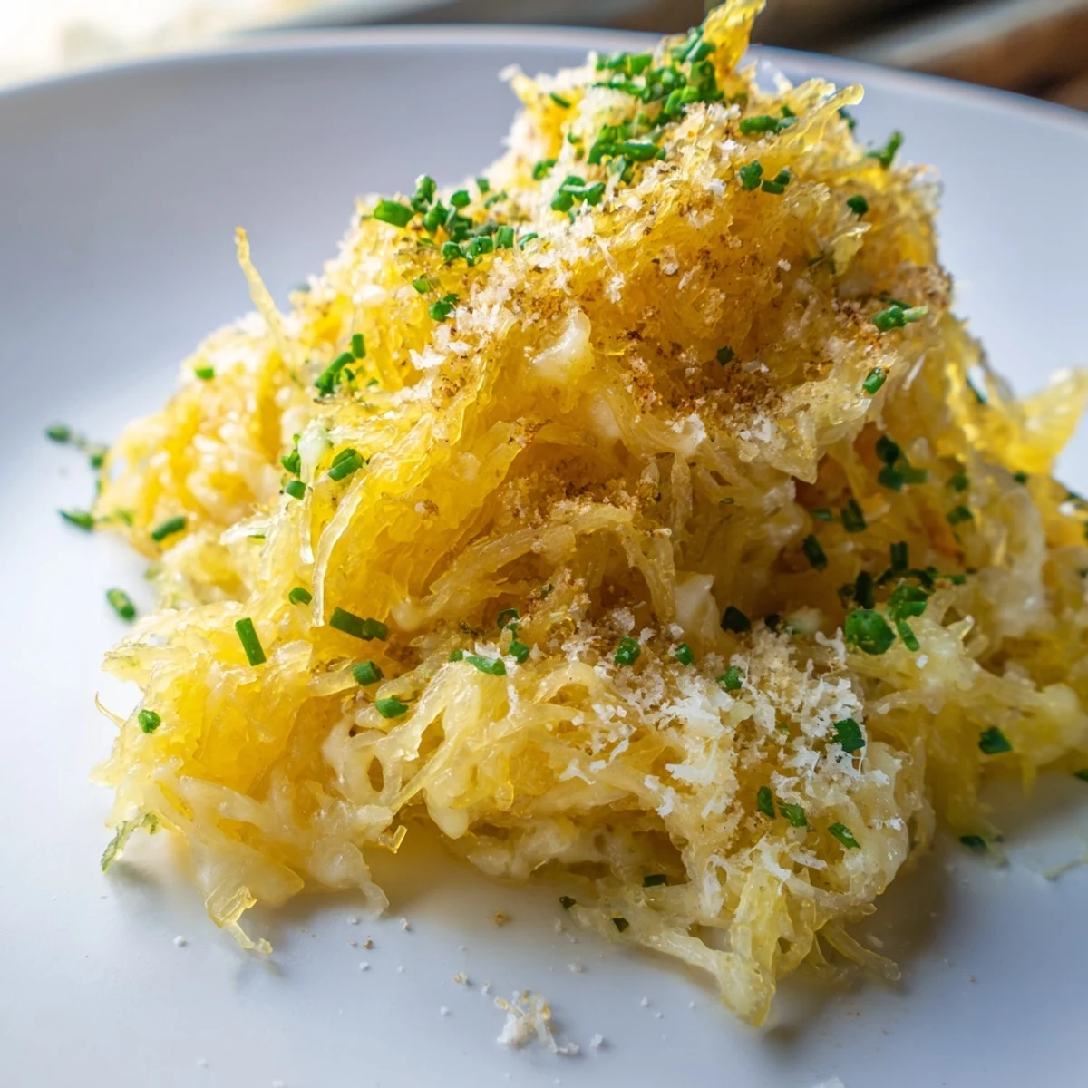 Creamy cheese sauce coats tender roasted spaghetti squash strands in this healthier mac and cheese