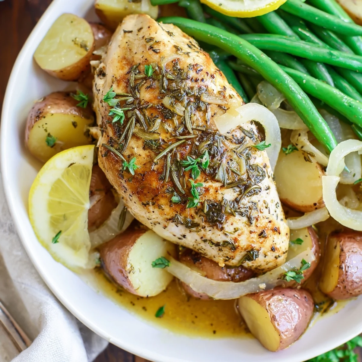 Slow Cooker Chicken And Potatoes With Green Beans tender, juicy chicken, rosemary infused potatoes