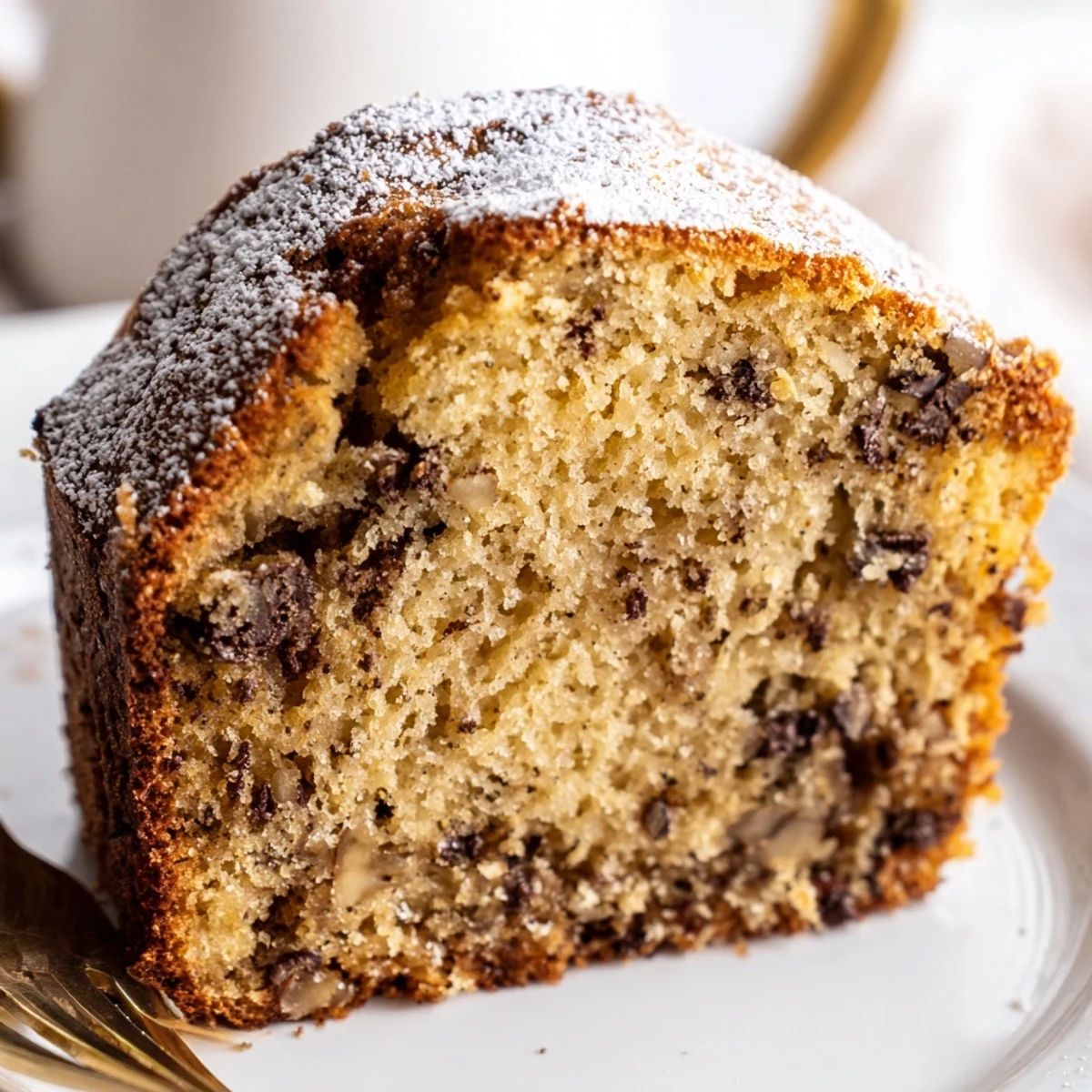 Moist banana cake fresh from the oven with a crackly golden brown top