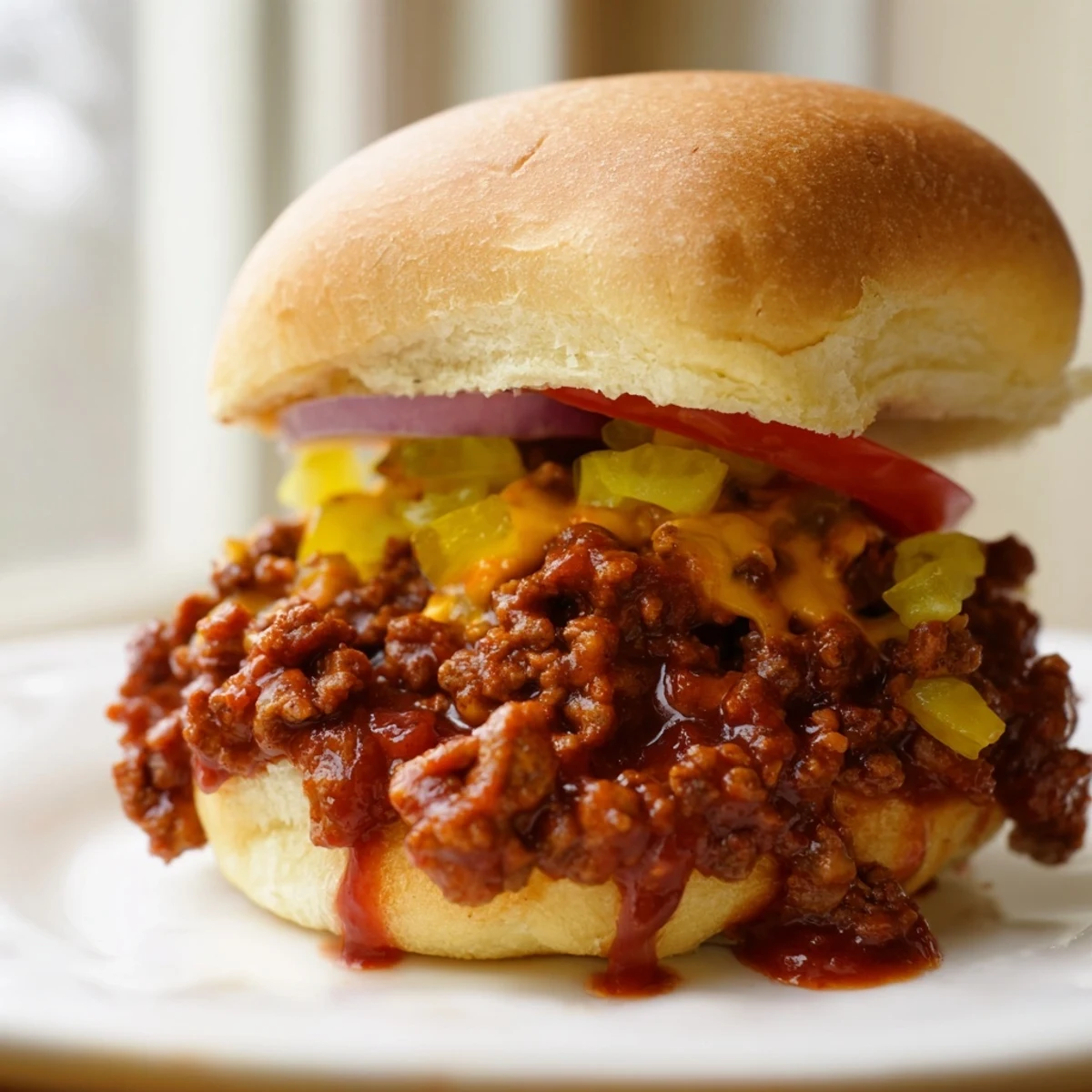 Smash Burger Sloppy Joes with melted cheddar on a golden toasted bun