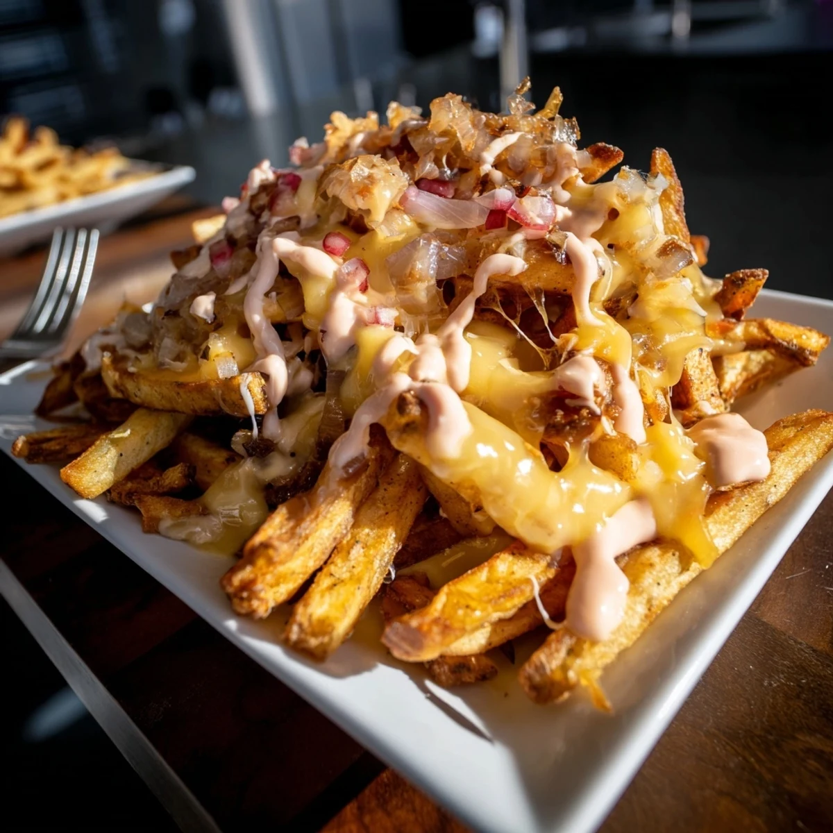 Golden fries smothered in melted cheese, caramelized onions, and creamy In N Out Animal Style sauce