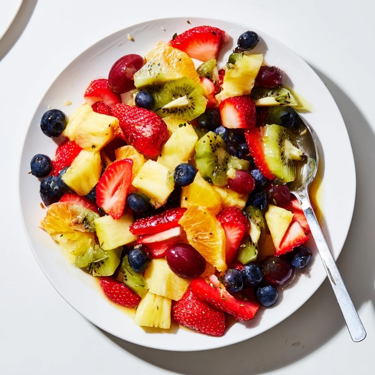 Vibrant fruit bowl featuring ripe kiwi, grapes, and citrus segments ready to serve
