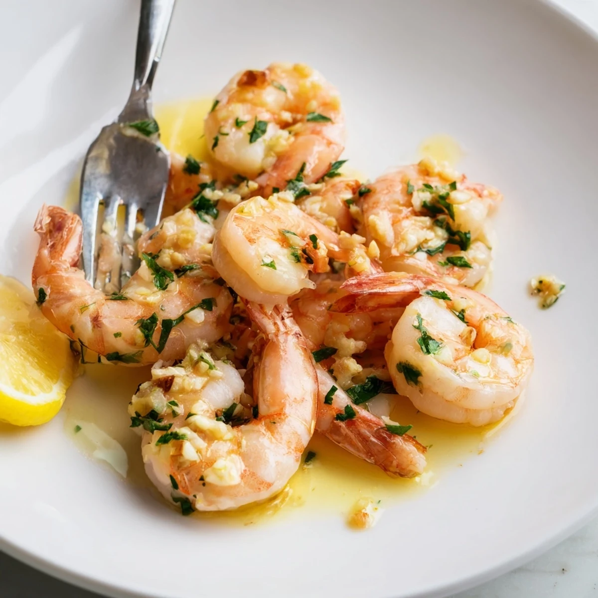 Plump buttered shrimp tossed in a rich garlic butter sauce plated elegantly