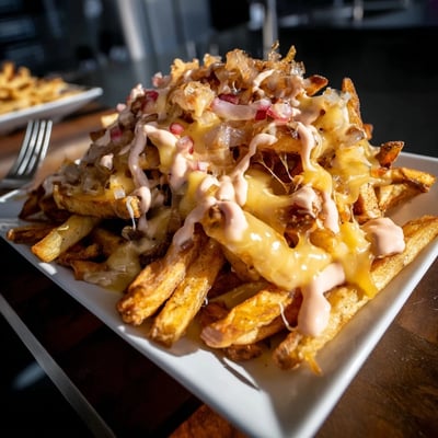 Golden fries smothered in melted cheese, caramelized onions, and creamy In N Out Animal Style sauce
