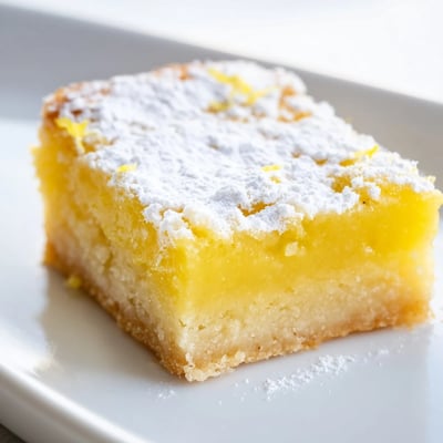 Bright yellow simple lemon bars with a powdery sugar coating sliced into squares
